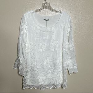 Elani Baldi NWT White Lace Eyelet Long Sleeve Beachy Lightweight Silk Blend Top